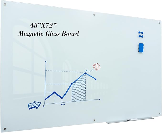 JYYPWB Magnetic Large Glass Board 72"x 48" Dry Erase Writing Board Premium by JYYPWB