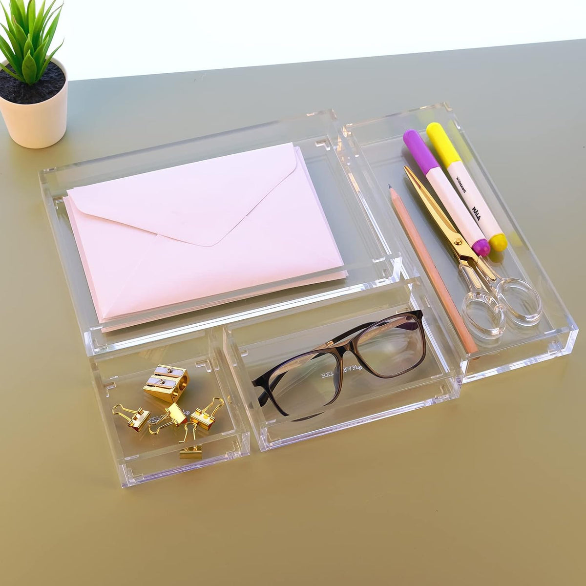 Clear Acrylic Desk Organizer for Office or Home Desk Drawer Dividers, Makeup ...