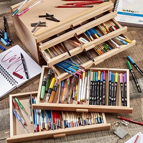 kingart wood 6-drawer artist supply storage box, 15-3/4” shown in use