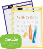 Walldeca Dry Erase Pockets. Clear Plastic Sleeves 8.5x11 25 Pack Paper | Reusable Sleeves And Write And Wipe Pockets, Plastic Covers For A Paper Holder Pack, Ideal For Classroom Use Every Single Day