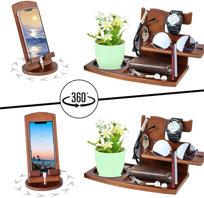 Gifts for Men, Fathers Day Wood Phone Docking Station for Dad, Desk or - Image 2
