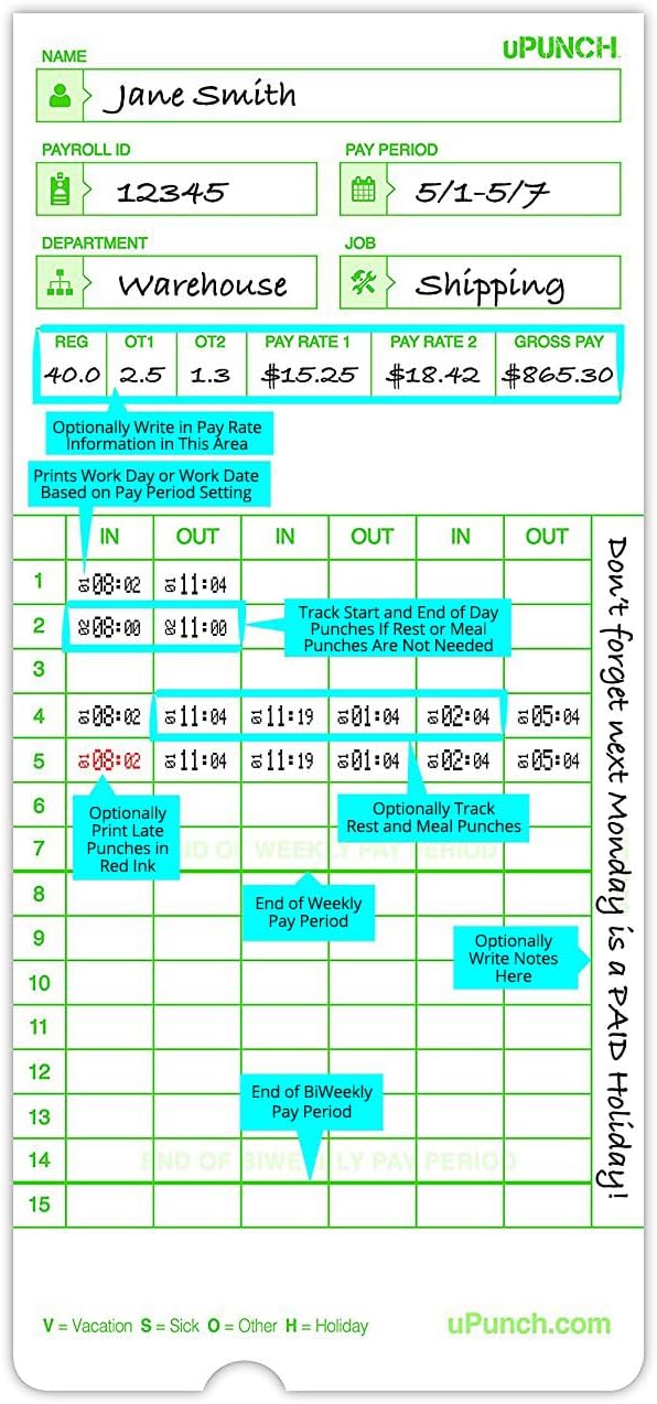 uPunch Time Clock Cards Hn3000, Two Sides, 7.37 X 3.37 - Image 3