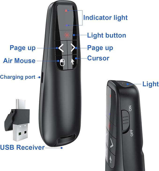 Presentation Clicker PowerPoint Wireless Presenter Remote: Type C Rechargeable - Image 4