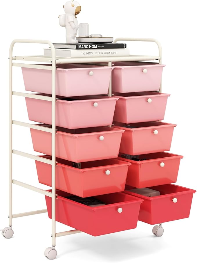 GOFLAME 10-Drawer Rolling Storage Cart, Art Craft Storage Organizer on Wheels by GOFLAME