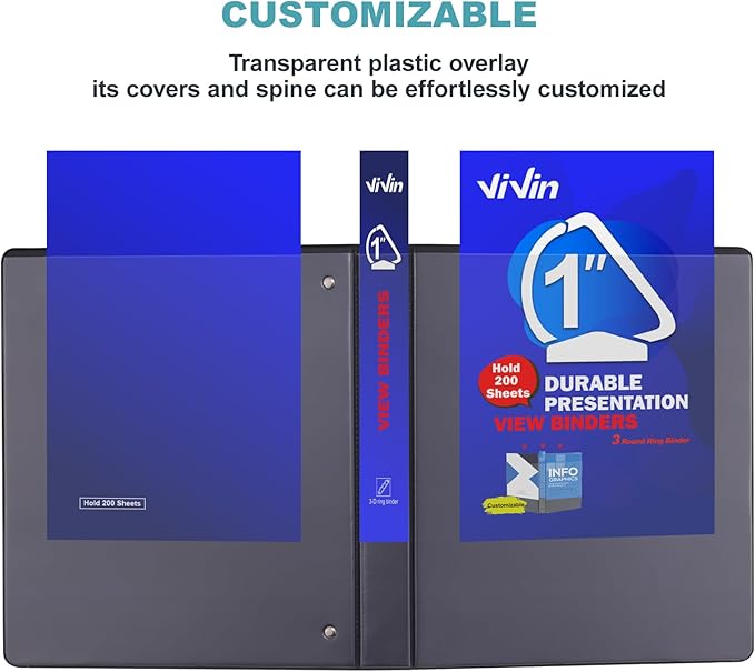 3 Ring Binder 1 Inch, ViVin Sturdy 1"-Slant D Ring Binder - Image 4