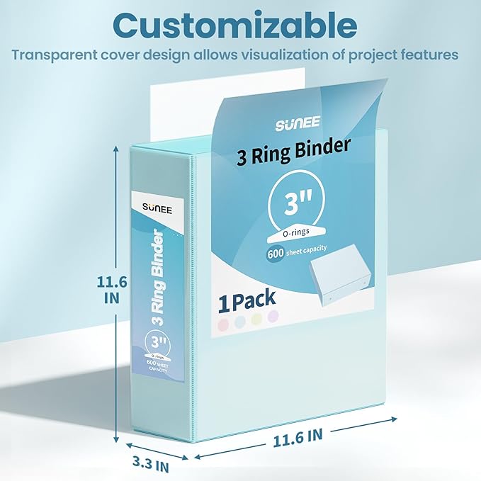 SUNEE 3 Ring Binder 3 Inch 1 Pack, Pastel Blue - Image 7