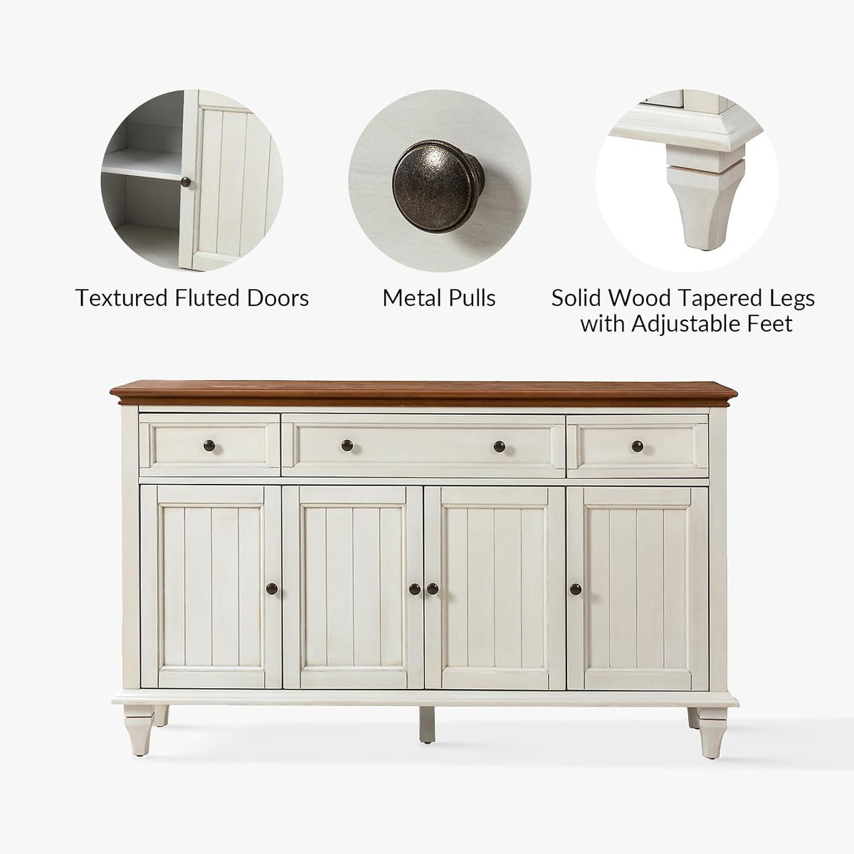 HULALA HOME 58" Sideboard Buffet Cabinet with Storage & Drawers, White