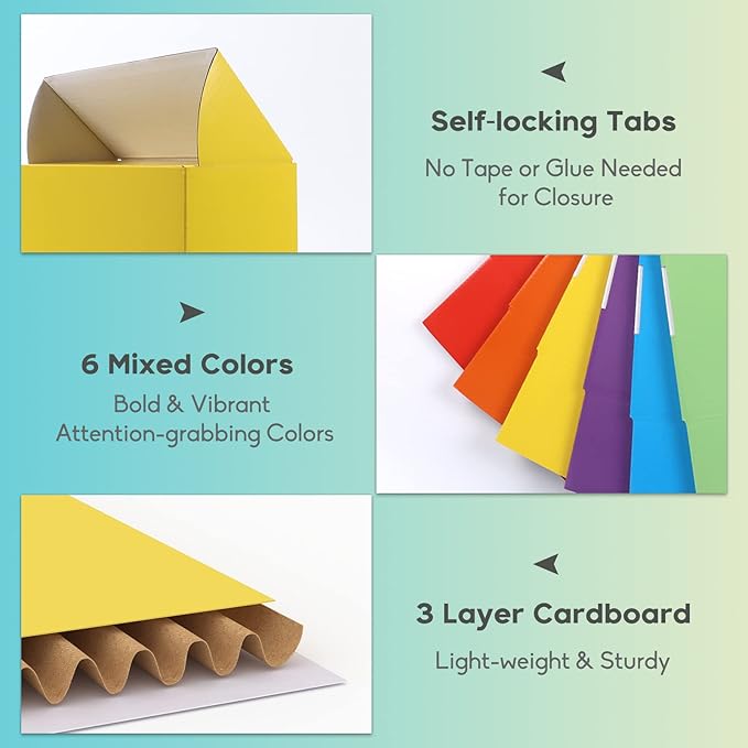 PHAREGE 12x9x4 inch Gift Shipping Boxes Bulk 18 Pack 6 Colors, Tab Lock Tuck - Image 5