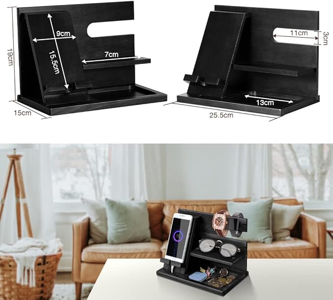 Gifts for Men Bedside Organiser Wood Phone Docking Station Dad Birthday Gifts - Image 4