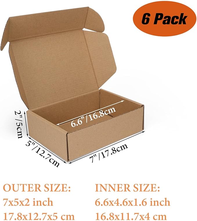 PHAREGE 7x5x2 inch Shipping Boxes 6 Pack Brown, Tab Lock Tuck Top Mailer Boxes - Image 2