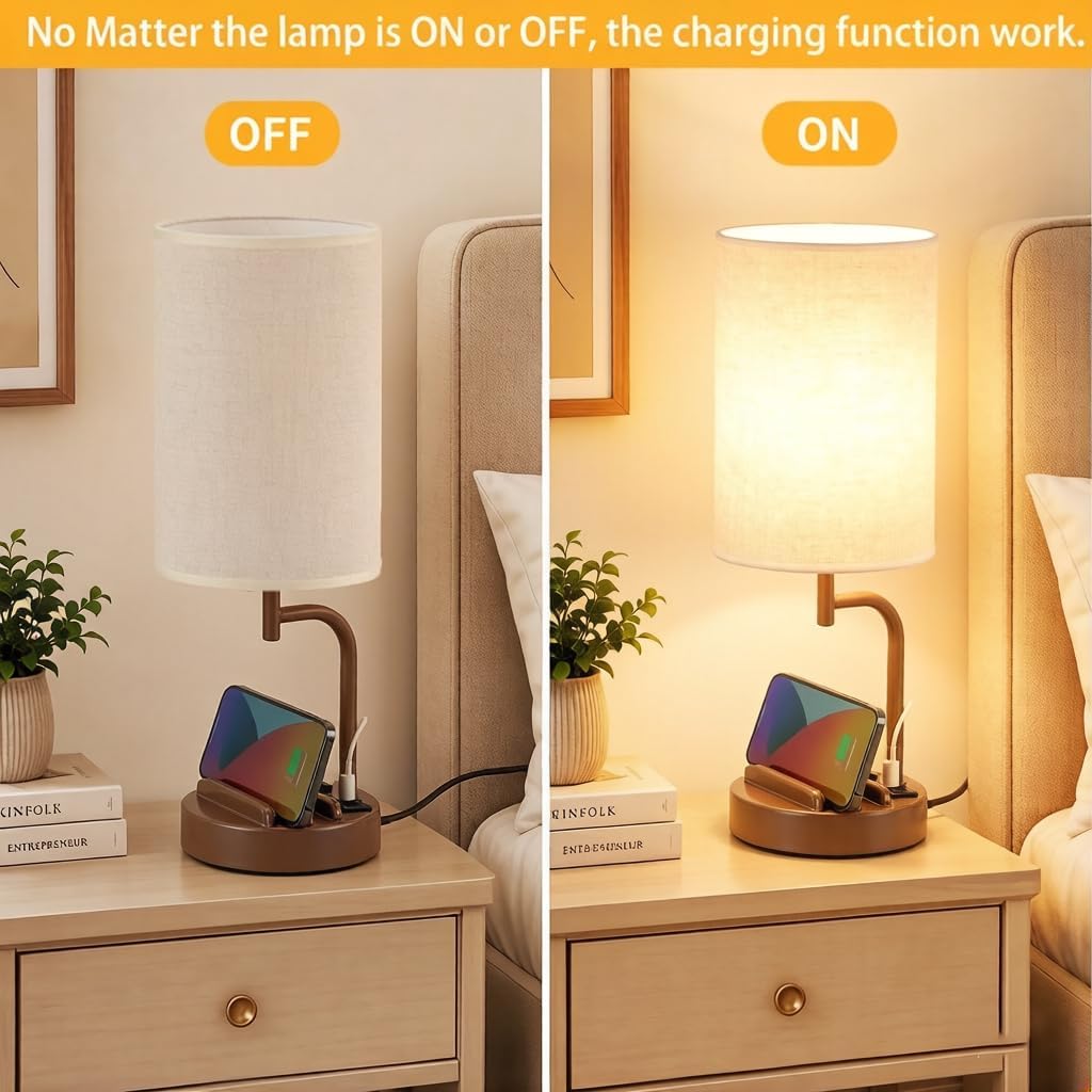 Dreamholder Touch Control USB Table Lamp with USB C/A & AC Outlet, 3-Way ...