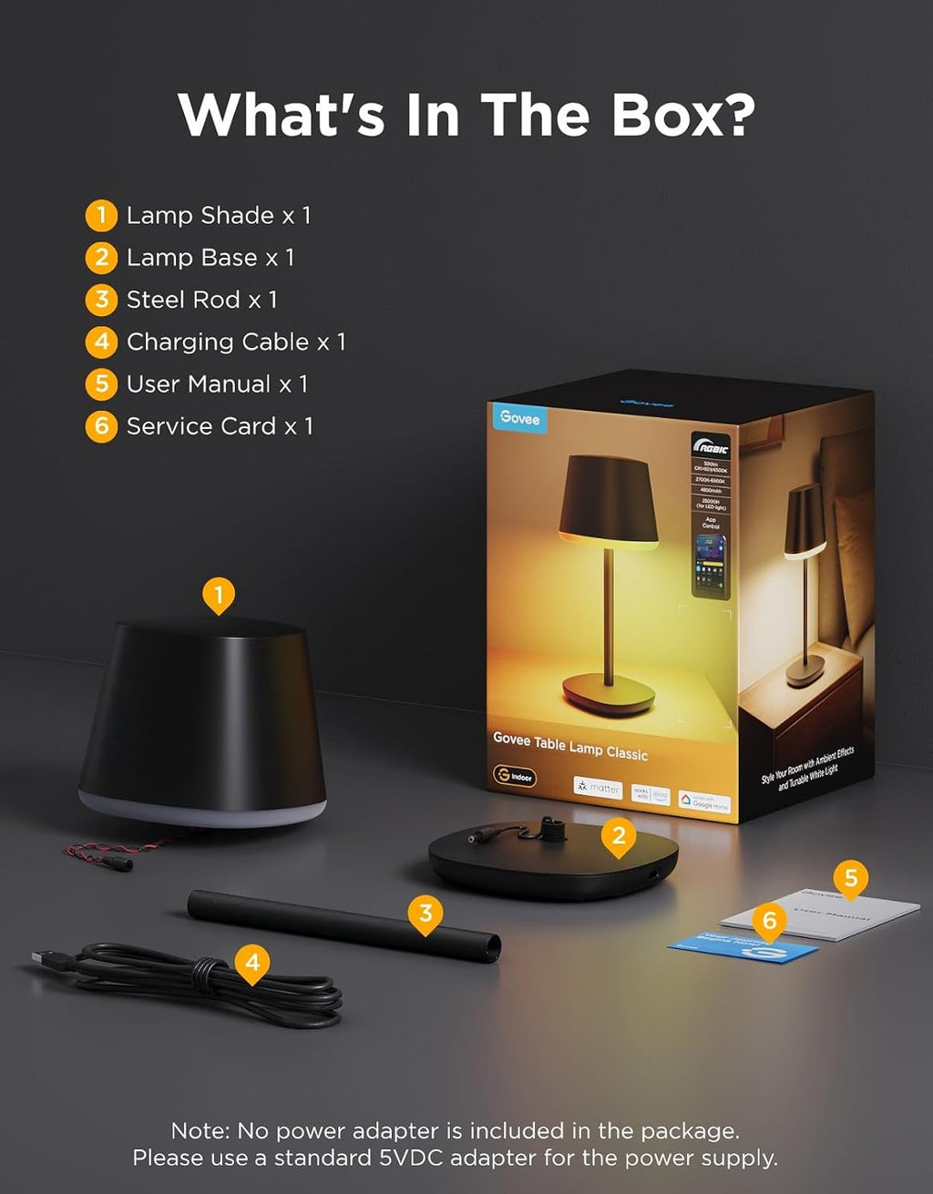 govee smart cordless table lamp classic (no adapter), view 10
