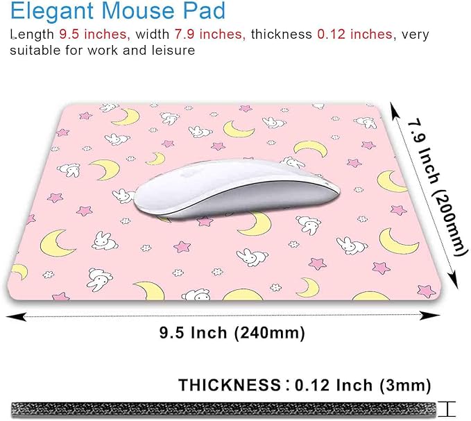 IMAYONDIA Pink Kawaii Mouse Pad, Cute Moon Bunny Small Mouse Mat，Aesthetic - Image 2