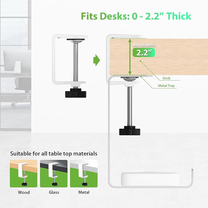 KEEGH 16'' Under Desk Cable Management Tray, Drill Free Clamp/Screws Mount - Image 7