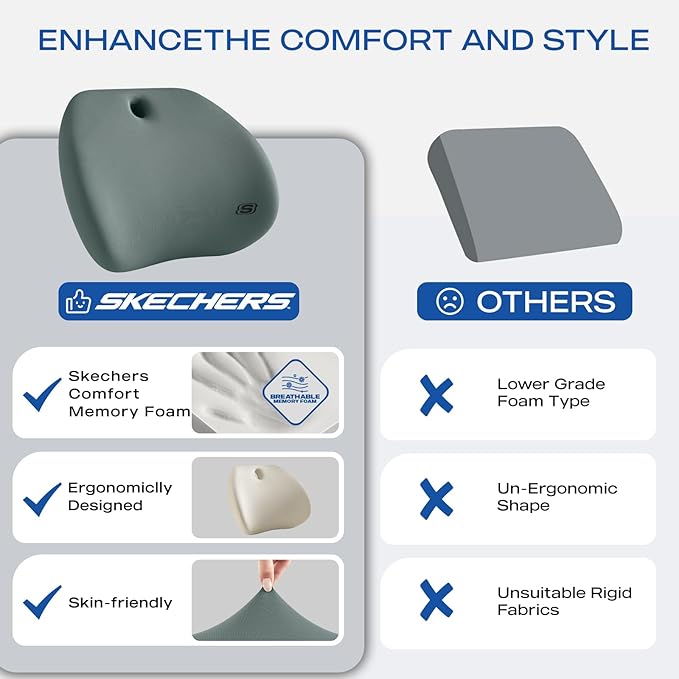 Skechers Lumbar Support Pillow for Office Chair, Memory Foam Lumbar Pillow - Image 5