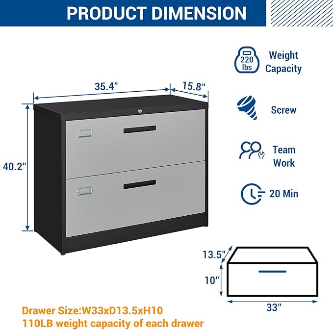Fesbos 2 Drawer Lateral File Cabinet - Image 2