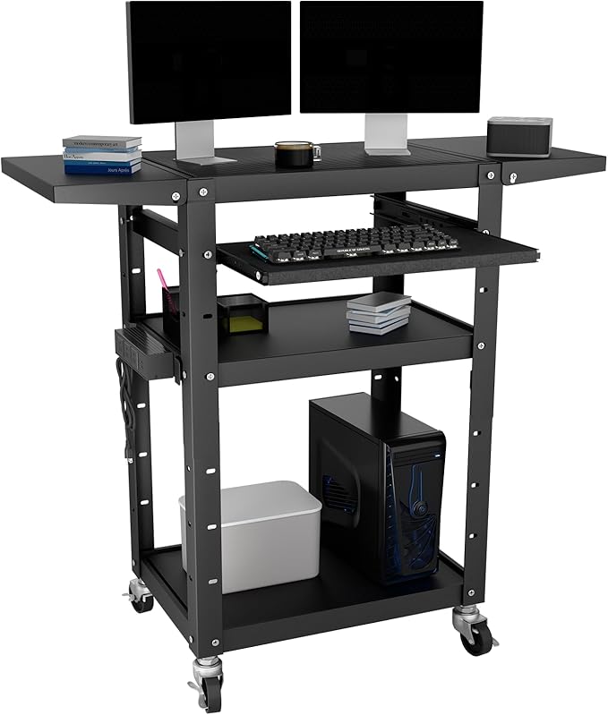 Mobile AV Cart with Pullout Keyboard Tray, Rolling Computer Cart Height by GREHITK