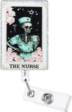 Funny Skeleton Nurse Badge Reel, Cute Retractable ID Card Badge Holder by LINAYOHA