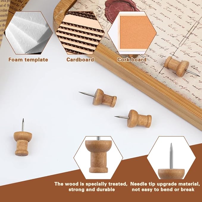 150 Pcs Push Pins for Cork Board, Decorative Thumb Tacks Wooden Push Pins Head - Image 4
