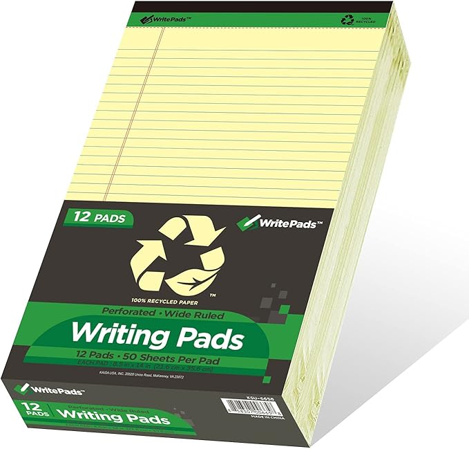 KAISA Yellow Legal Pads Writing Pads Recycled Paper 8.5"x14" Wide Ruled Lined by KAISA