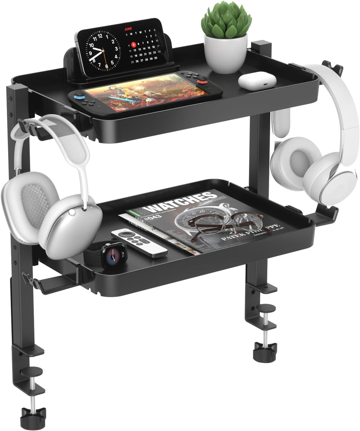 KDD Clamp On Desk Organizer - Adjustable 2-Tier Above or Under Desk Shelves w...