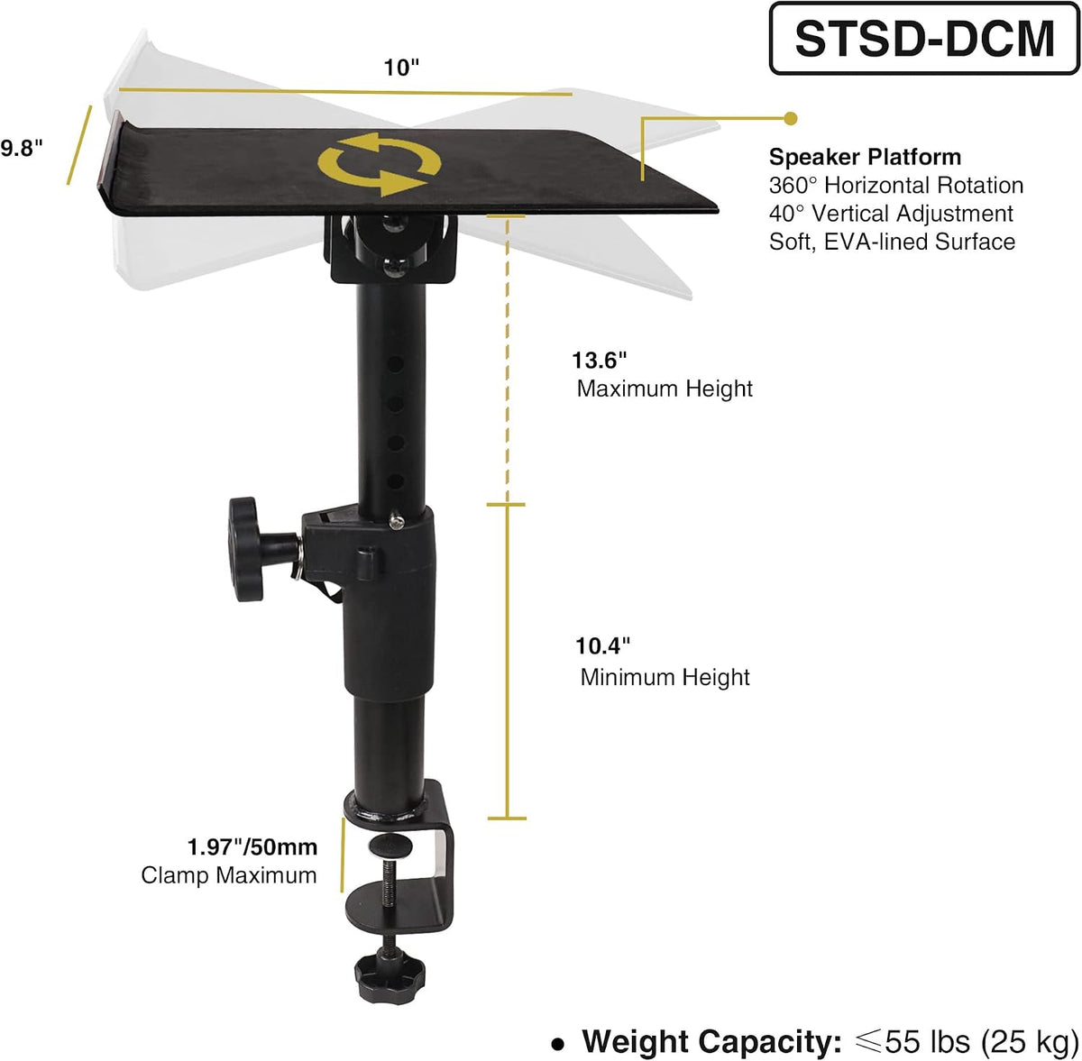 Sound Town 2-Pack Desktop Clamp-On Studio Monitor Speaker Stands with Horizon...