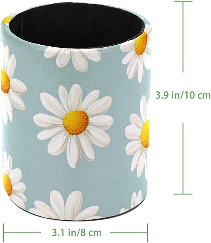 Leather Pen Holder for Desk, Daisy Pencil Cup Desktop Organizer Makeup Brush - Image 4