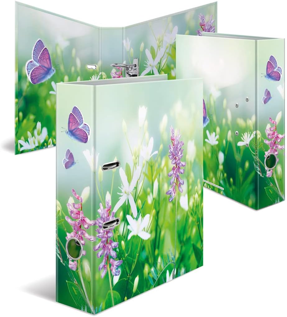 Herma Folder A4 Green Meadow Set, 10 Pieces, 7 cm Wide, Children's Ring Binder with Plant Motif, Colourful Lever Arch File with Inner Print for Boys and Girls