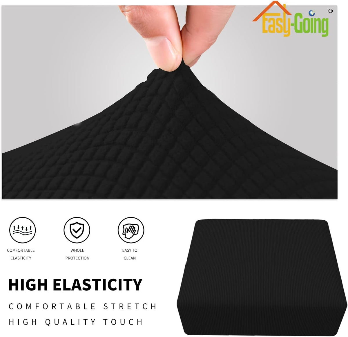 Easy-Going Stretch Square Ottoman Cover 40x40x15 inch Black