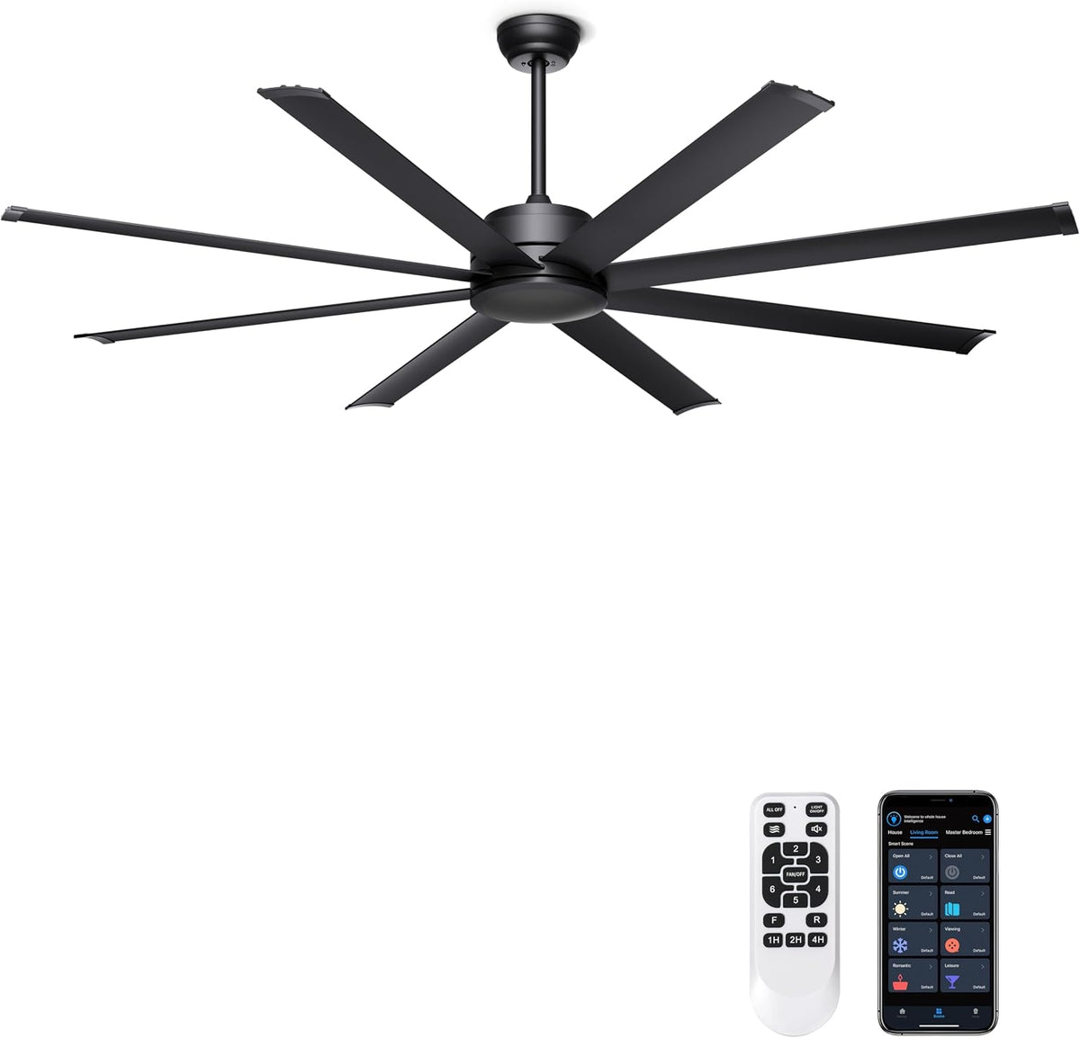 ohniyou 72" black industrial ceiling fans no lights, main product view