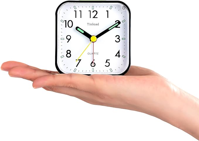 Tinload Small Battery Operated Analog Travel Alarm Clock Silent Non Ticking - Image 2
