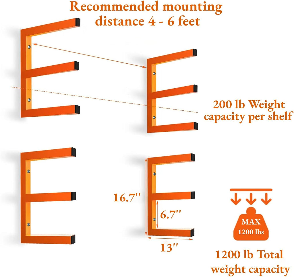 moomsine lumber storage rack wall mounted, 6-level holds shown in use