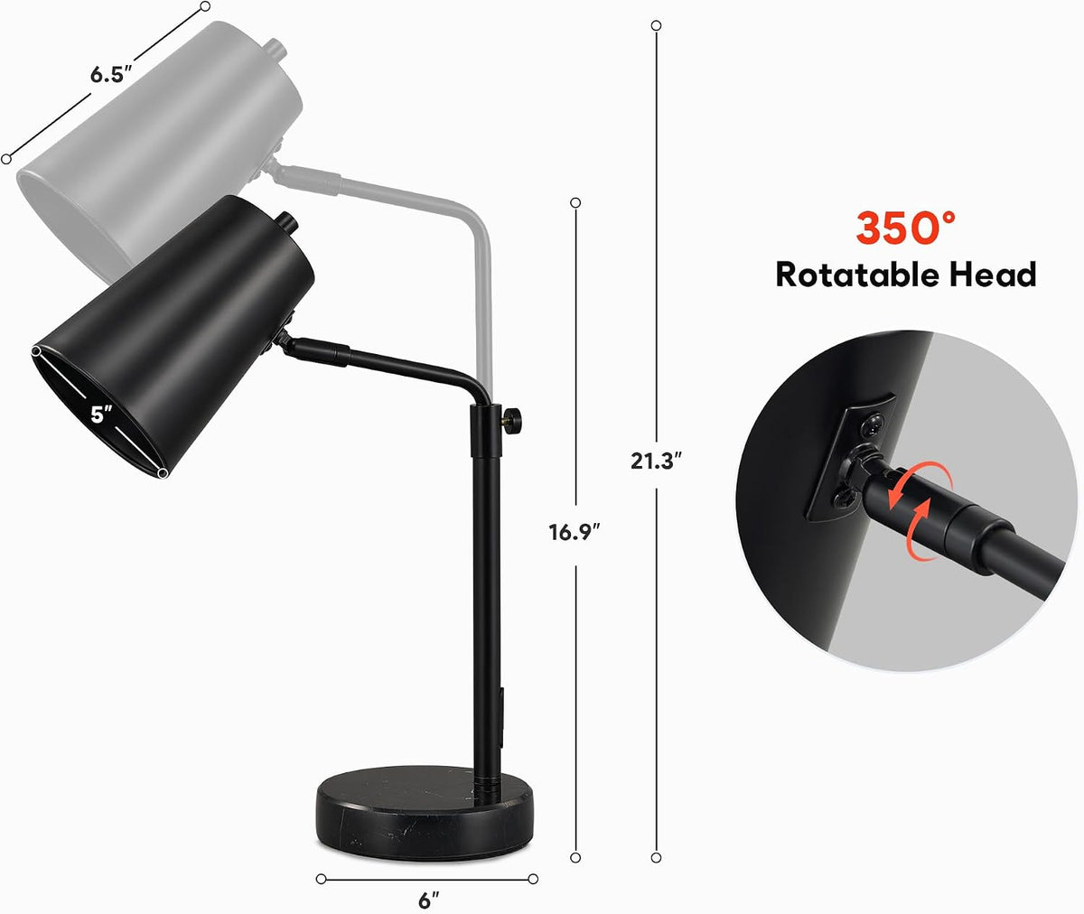 VONLUCE Desk Lamp with LED Bulb, Adjustable 20" Table Lamp for Home Office