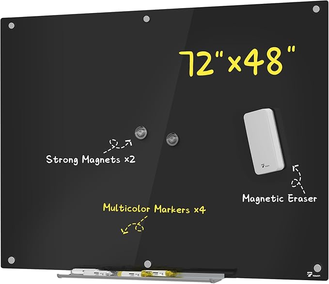TOWON 6 x 4ft Glass Whiteboard Wall, Big Glass Dry Erase Board by TOWON