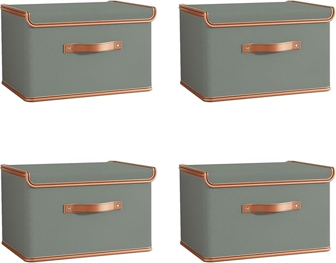 Tuza 4 Pack Storage Bins with Lids, Collapsible Closet Organizer Container by TidySpaceSoftlyStyled