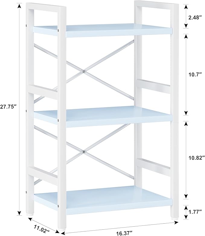 Homeiju Bookshelf, 3 Tier Industrial Bookcase, Metal Small Bookcase, Rustic - Image 3