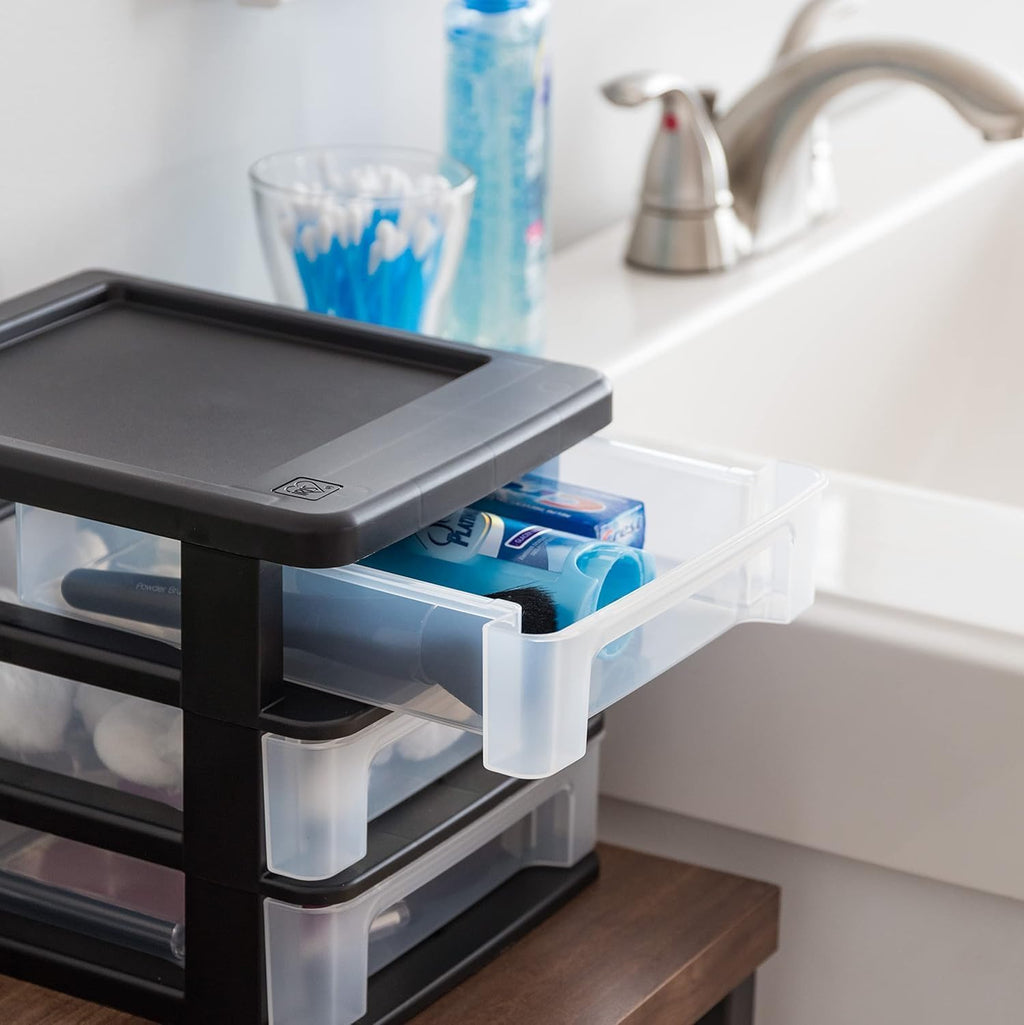 iris usa 4-pack, 3-drawer small plastic stacking desktop, package contents