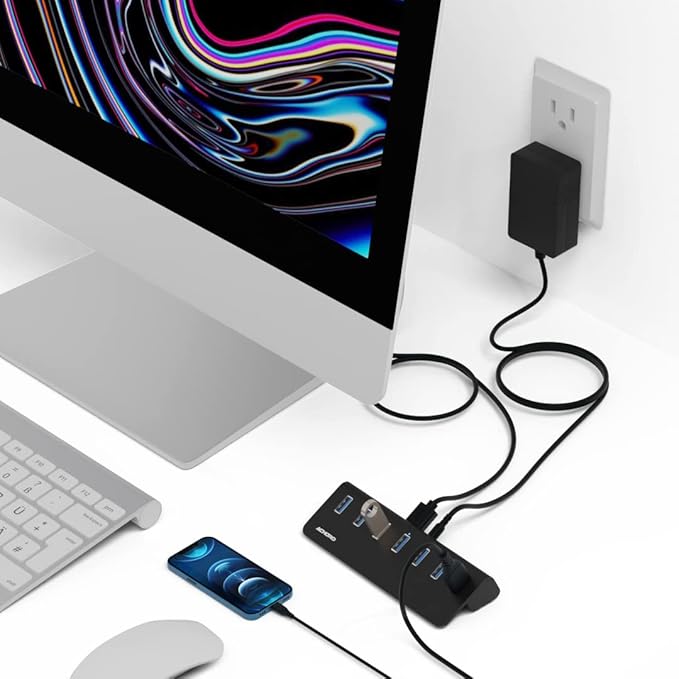 Achoro 7 Ports Powered USB HUB – 2nd Generation 10GB Super Speed External USB - Image 4