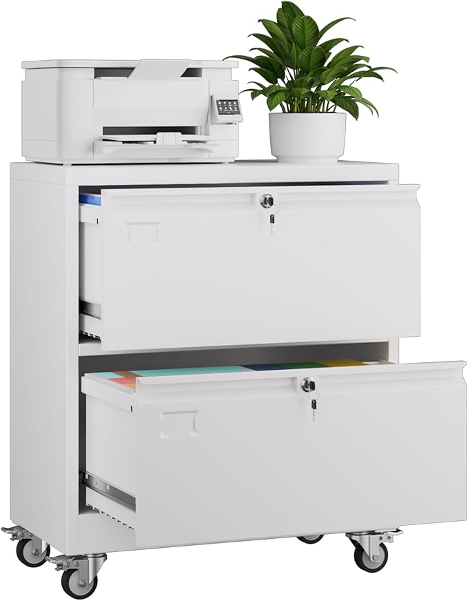 METAN Upgrade 2 Drawers Lateral File Cabinet on Wheels, Steel Office Filing by METAN