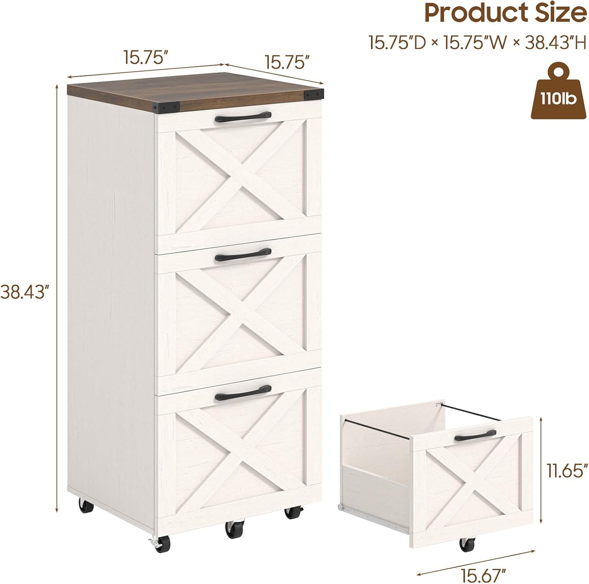 halitaa 3 drawers tall farmhouse file cabinet with, close-up detail