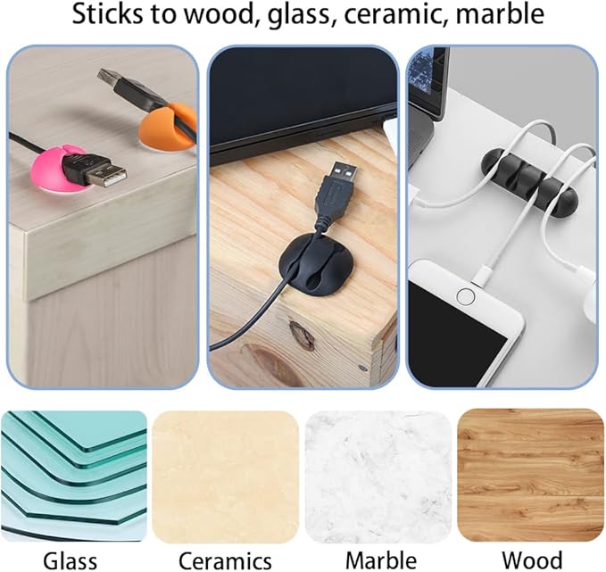 Shintop Cable Clips, 16 Pack Colorful Cord Holders Self Adhesive Cable - Image 6