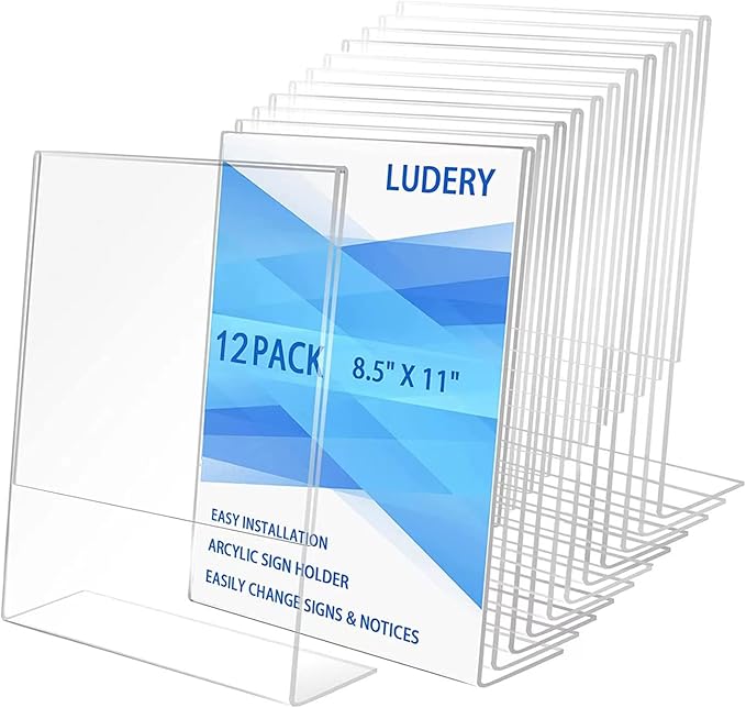Ludery 8.5x11 Inches Acrylic Sign Slant Back Holder, Plastic Display Stand by Ludery