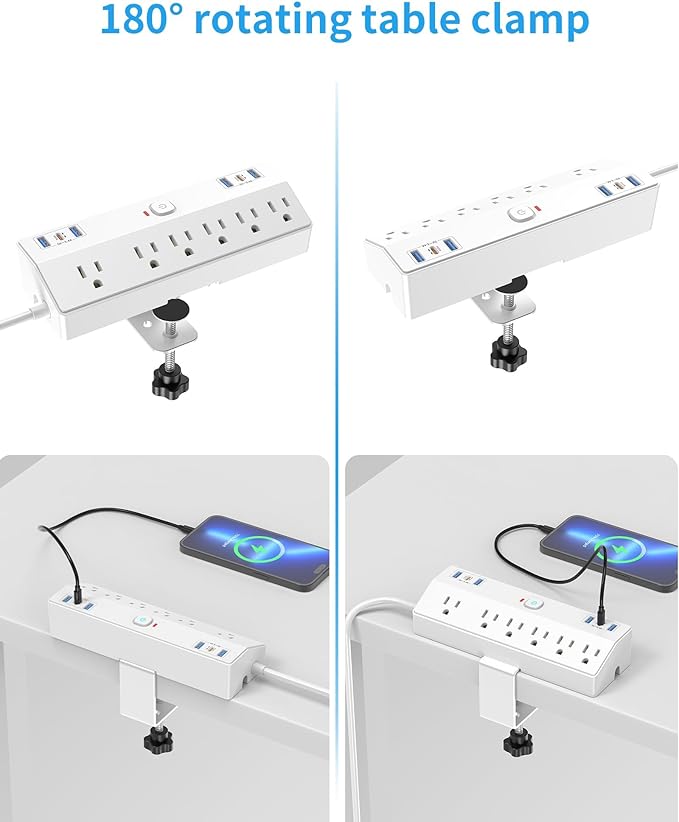 Desk Clamp Power Strip, 40W Fast Charging Station, Desktop Mount Surge Protect - Image 7