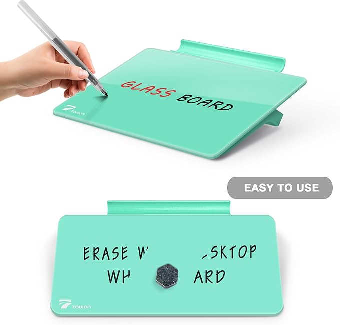 Mint Green Mini Desktop Pure Glass Whiteboard, Small Slope Slick Desk - Image 3