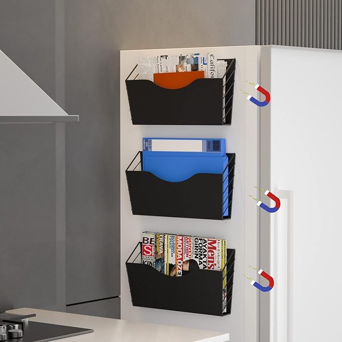 3 Pockets Magnetic File Holder for File Cabinets, Refrigerator, Magnetic Paper - Image 3