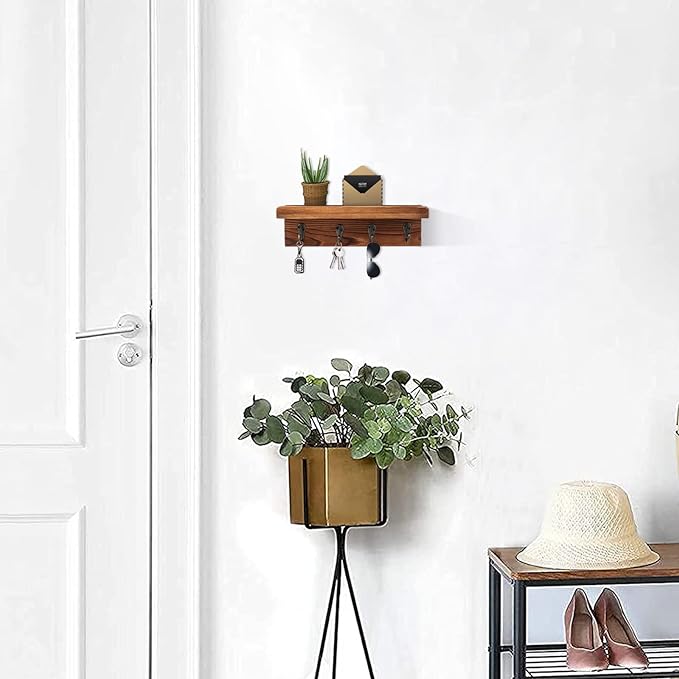 HRONRAD Rustic Key Holder for Wall, Farmhouse Wall Shelf - Image 5