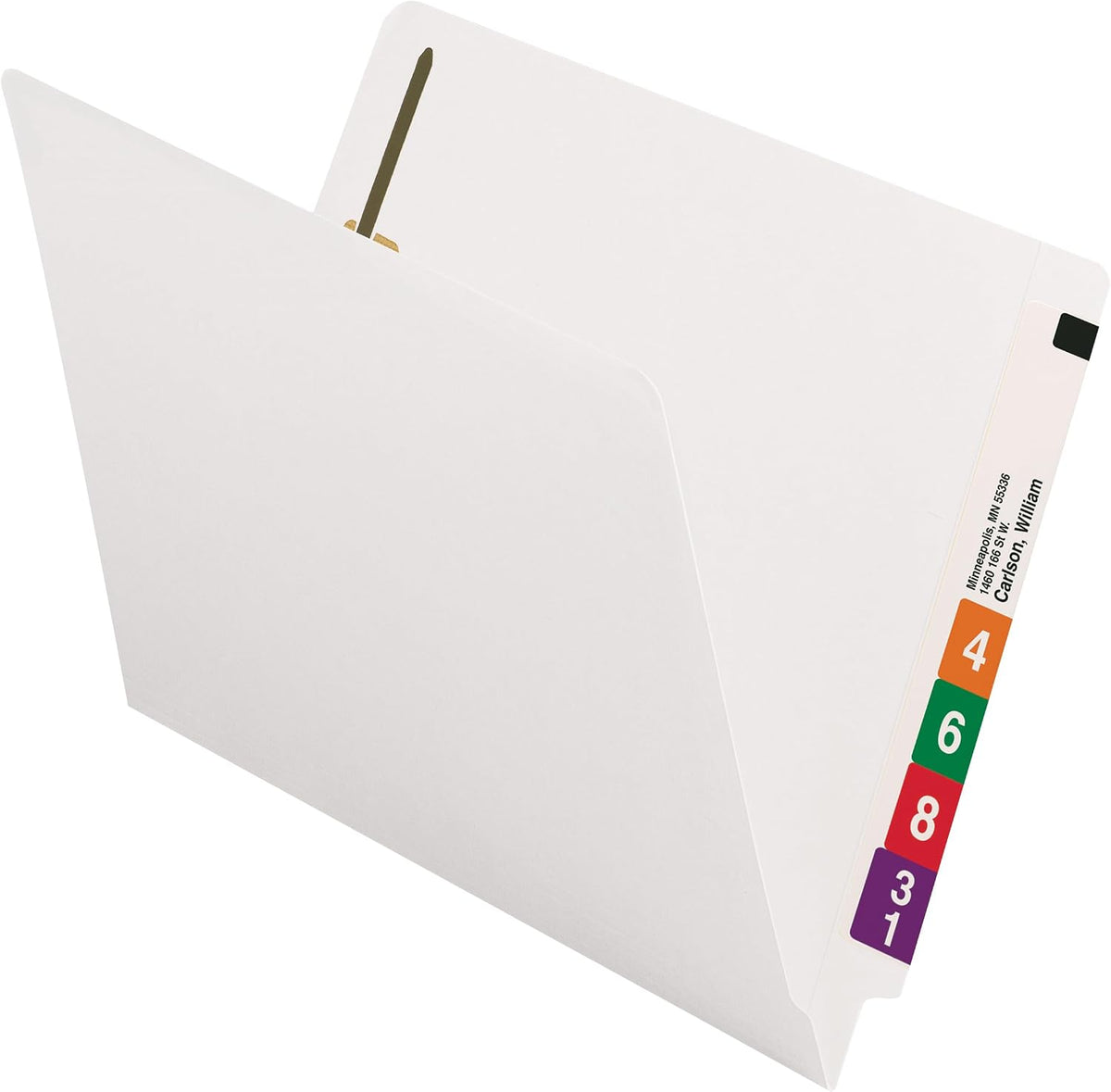 Smead Heavyweight End Tab Fastener File Folder, Shelf-Master® Reinforced Straight-Cut Tab, 2 Fasteners, Letter Size, White, 50 per Box (25840)