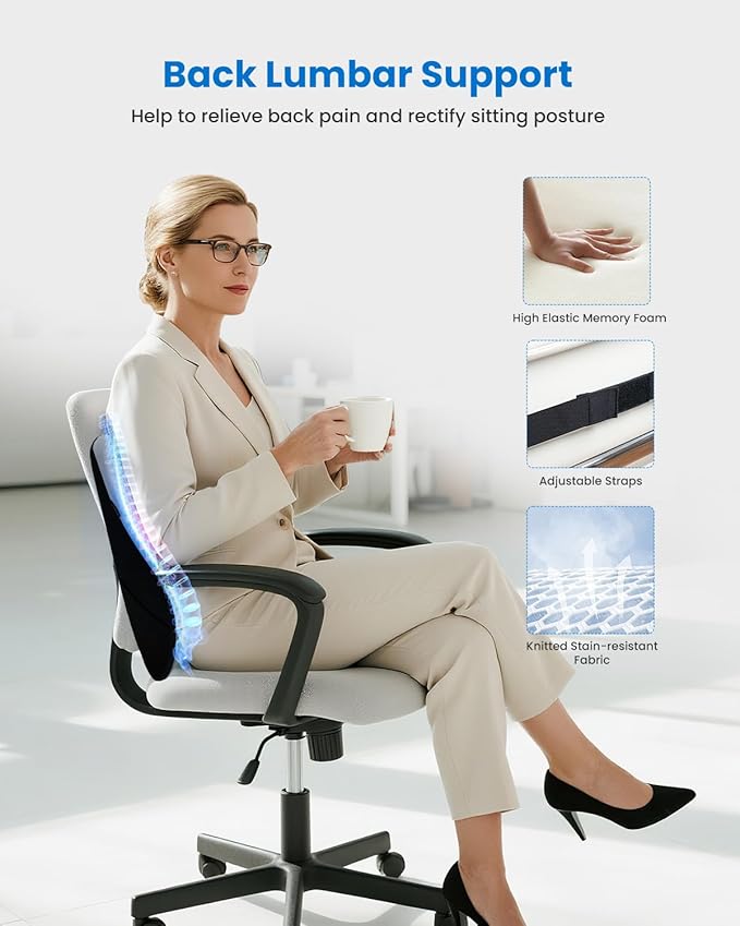 COMFIER Lumbar Support Pillow for Office Chair, Heated Back Support Pillow - Image 3