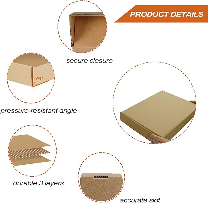 PHAREGE 13x10x2 inch Shipping Boxes Bulk 25 Pack Brown, Tab Lock Tuck Top - Image 4