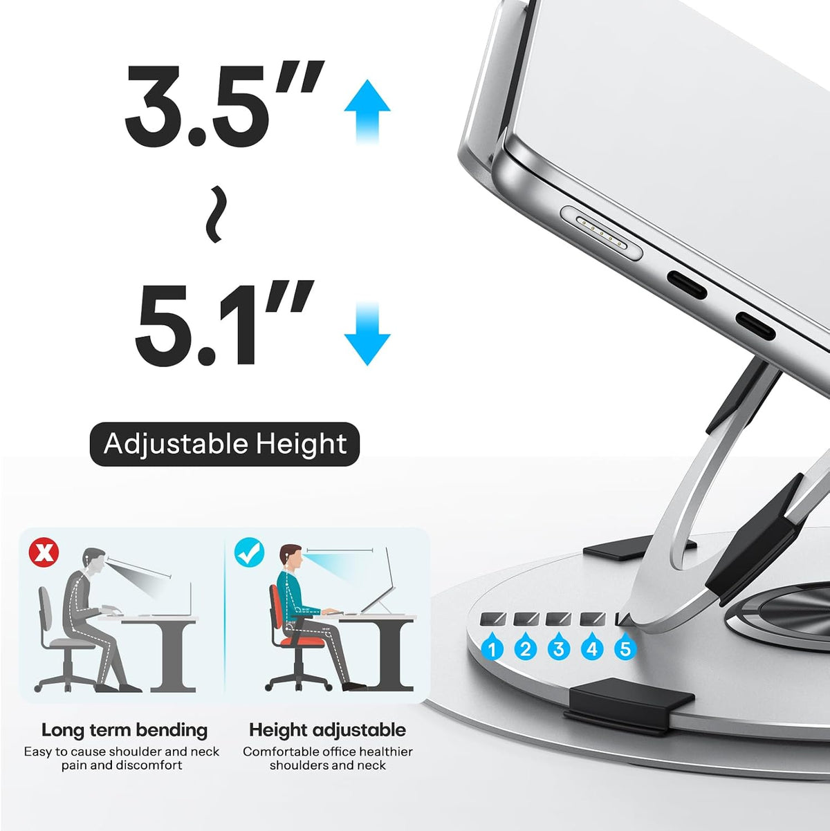 OMOTON Portable Laptop Stand for Desk, Ergonomic Computer Stand with 360° Rot...
